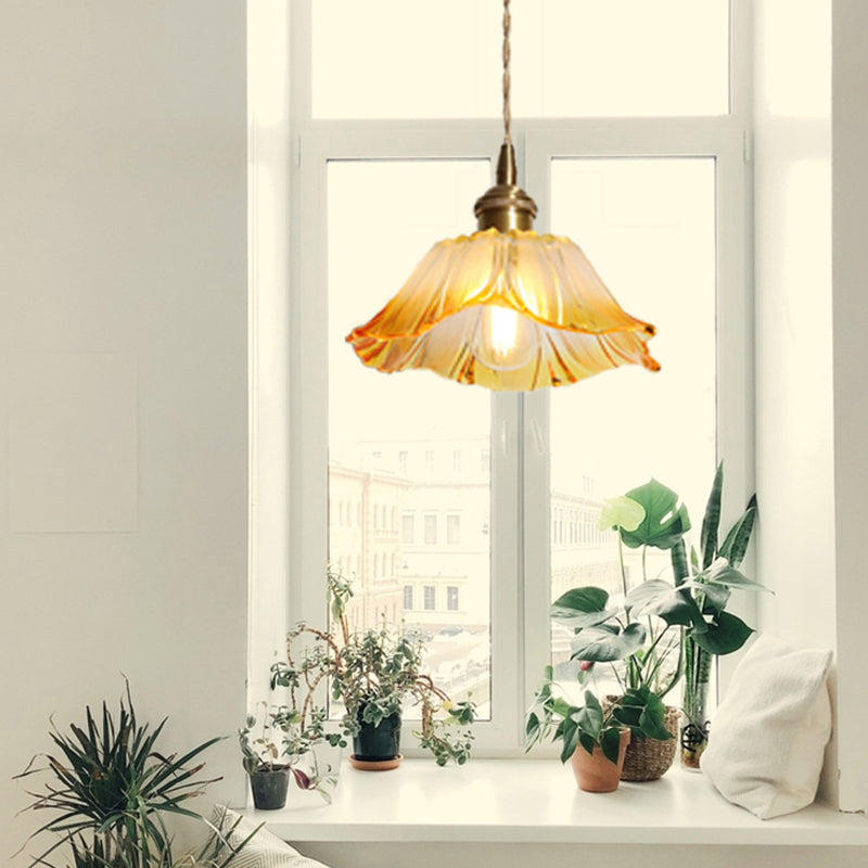 Blüte strukturiertes Glas Anhänger Beleuchtung Industrial 1 Leichtes Wohnzimmer Hanging Deckenleuchte in Messing