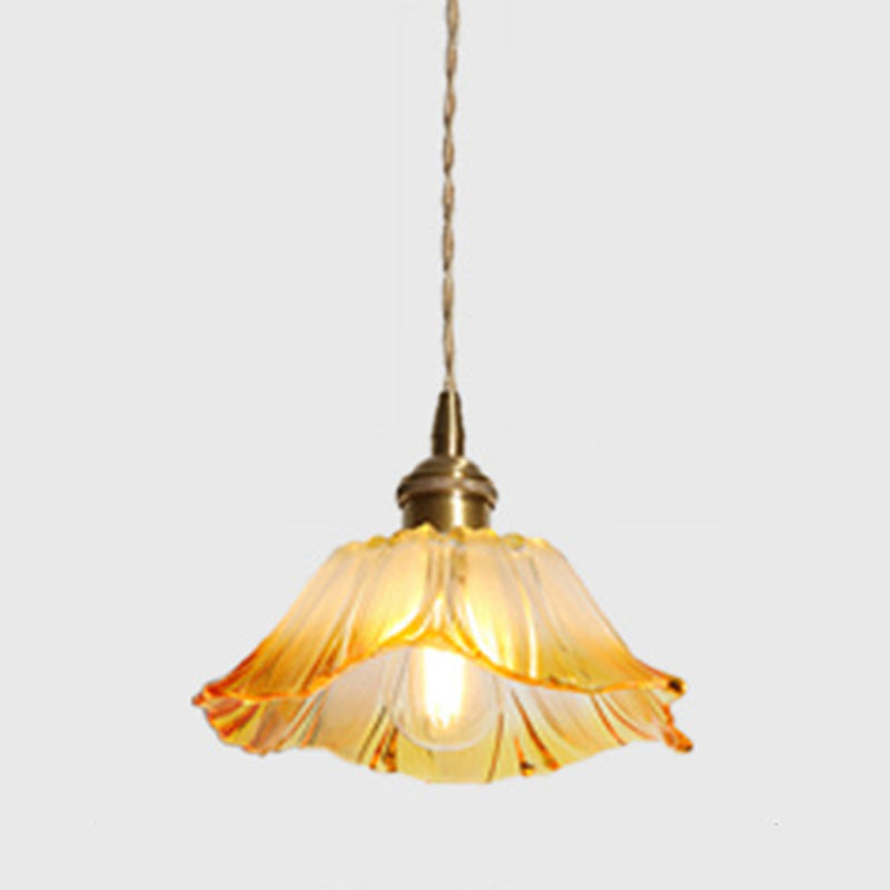 Blüte strukturiertes Glas Anhänger Beleuchtung Industrial 1 Leichtes Wohnzimmer Hanging Deckenleuchte in Messing