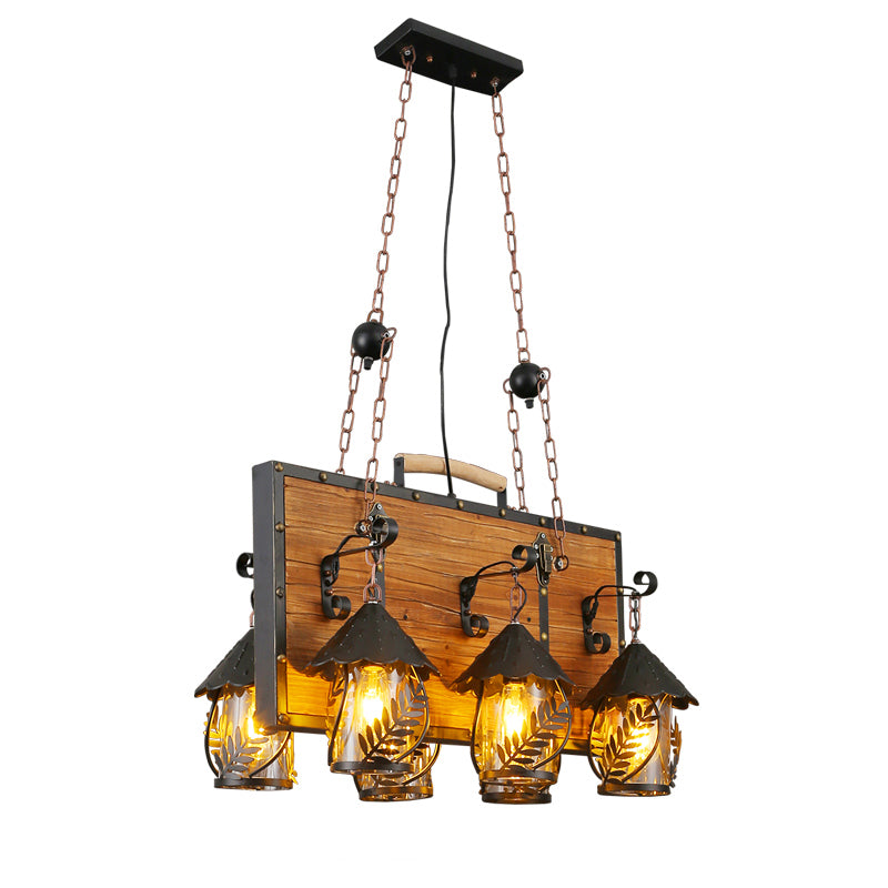 Metallic Chandelier Lighting Factory Wood Lantern Restaurant Suspension Lamp with Leaf Pattern