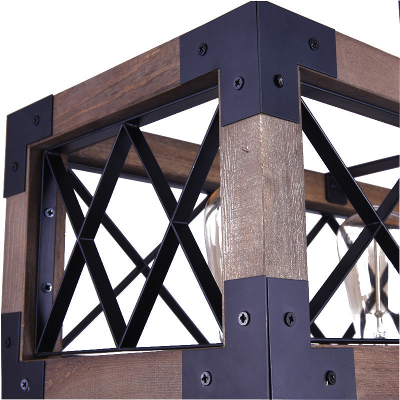 Rettangolo Metal Island Lampada Vintage Vintage Aibero a sospensione per sala da pranzo in nere con telaio in legno