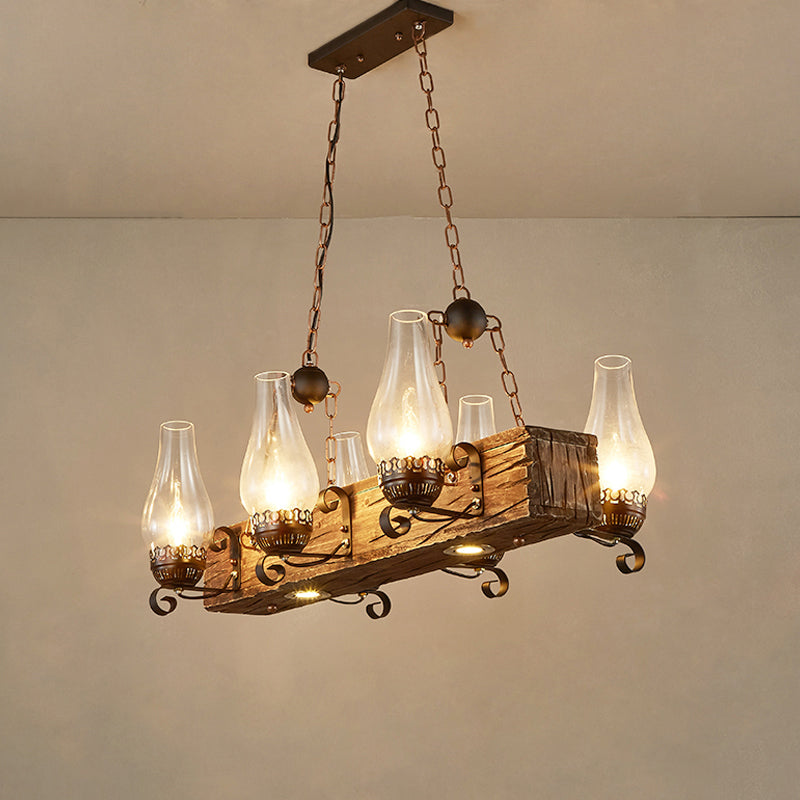 Wood Candelabra Island Pendant Light Factory Dining Room Hanging Lamp Kit in Brown