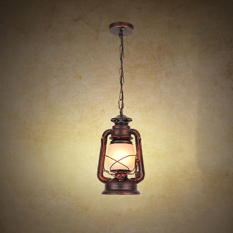 Frosted Glass Pendant Light Fixture Kerosene 1-Light Warehouse Ceiling Suspension Lamp for Restaurant