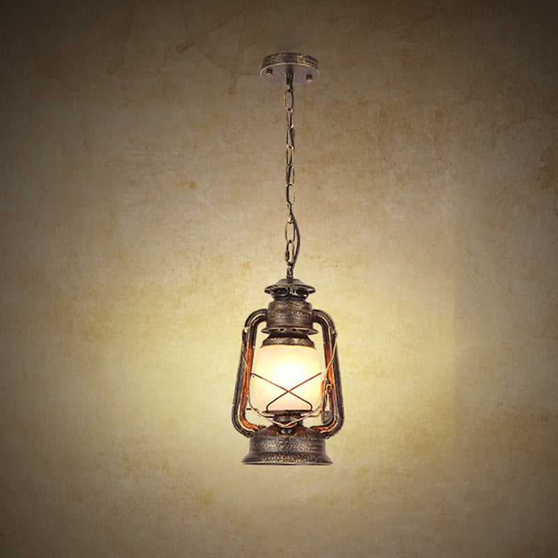 Frosted Glass Pendant Light Fixture Kerosene 1-Light Warehouse Ceiling Suspension Lamp for Restaurant
