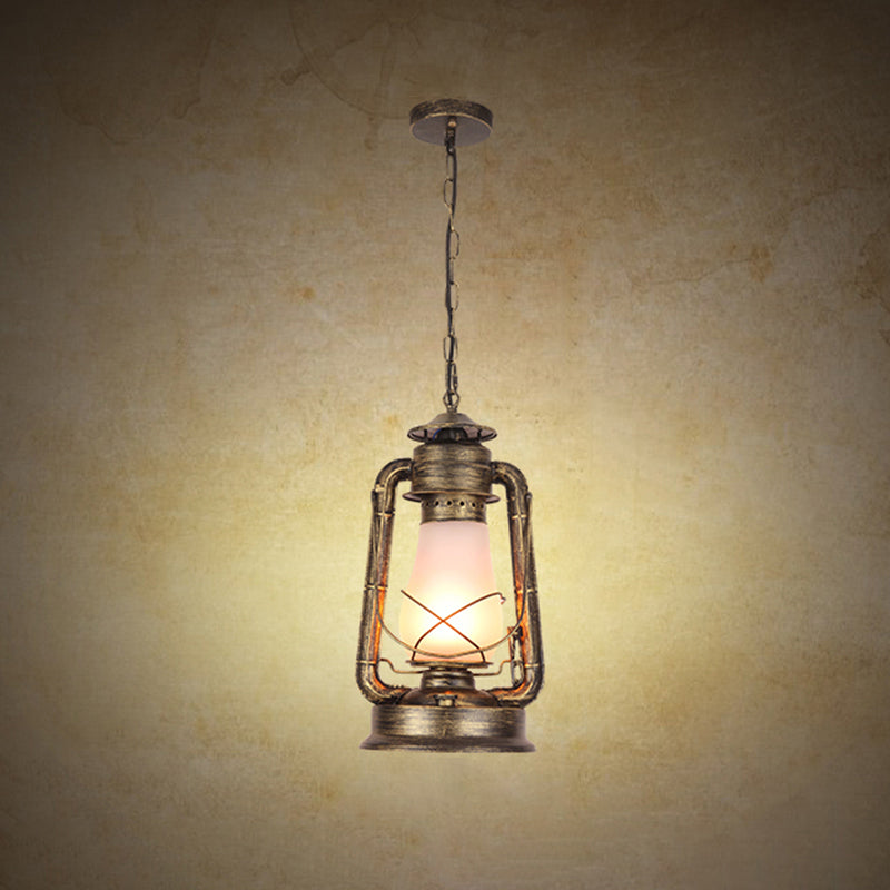 Frosted Glass Pendant Light Fixture Kerosene 1-Light Warehouse Ceiling Suspension Lamp for Restaurant