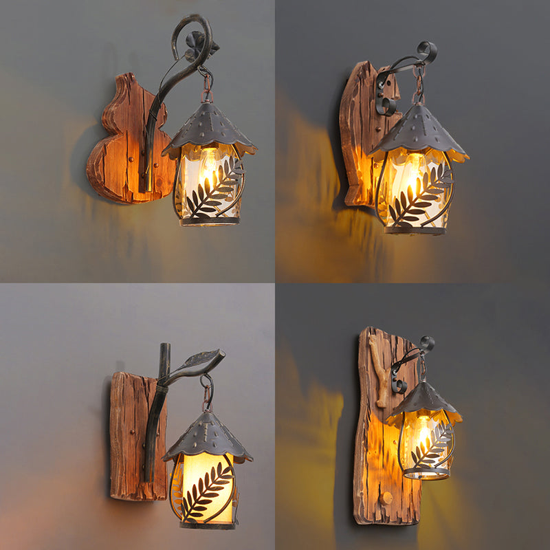 Casa de la casa de la pared de vidrio transparente 1 Casa de luz 1 Corredor de luz Ideas de iluminación de la pared de la hoja en marrón con madera