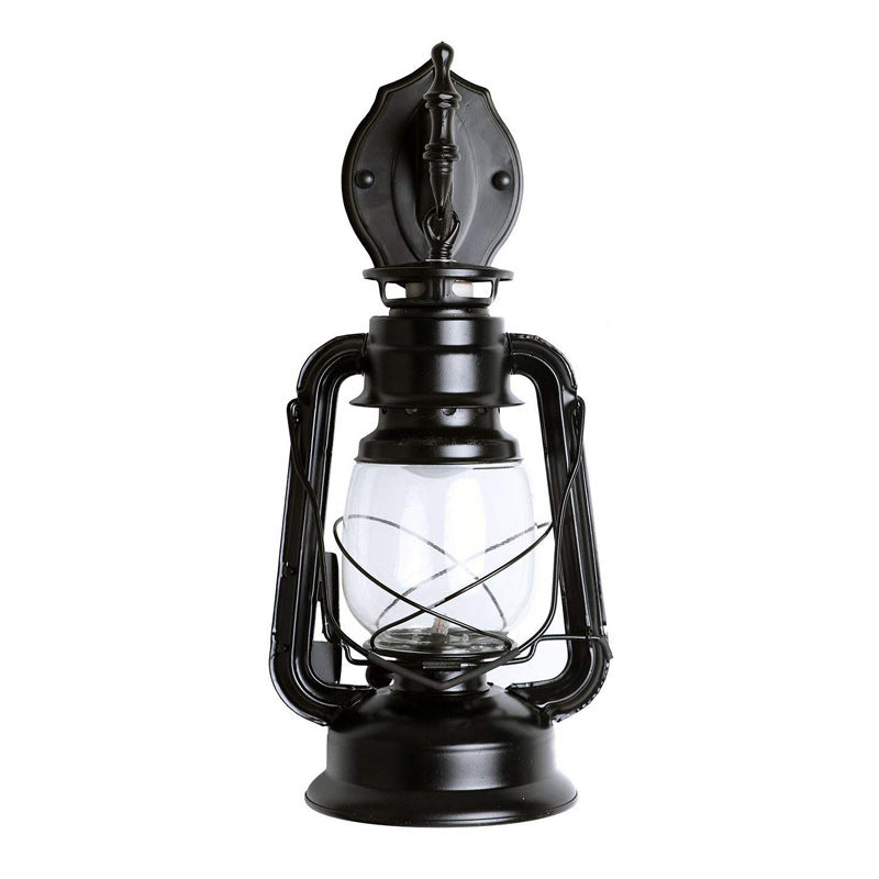 1-Light Wall Lighting Warehouse Dining Room Wall Lamp with Lantern Clear Glass Shade in Black