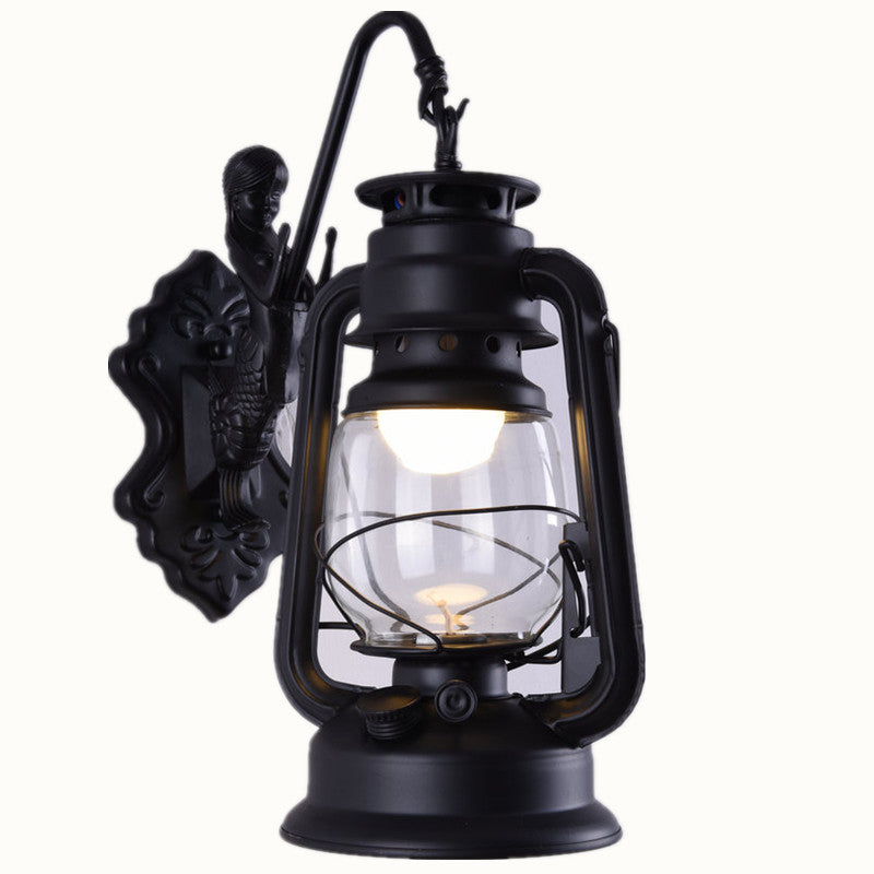 Clear Glass Kerosene Wall Light Fixture Nautical 1 Head Restaurant Wall Sconce with Curved Arm
