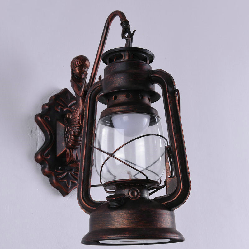 Clear Glass Kerosene Wall Light Fixture Nautical 1 Head Restaurant Wall Sconce with Curved Arm