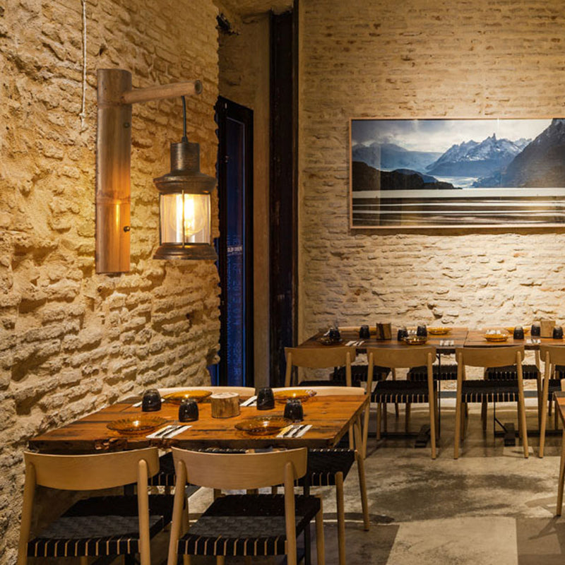 1-Head Wall Light Sconce Coastal Lantern Clear Glass Wall Mount Lighting with Bamboo Backplate