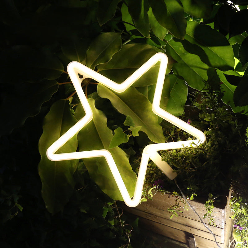 Star Frame Plastic Wall Night Light Cartoon LED White Nightstand Lamp for Decoration