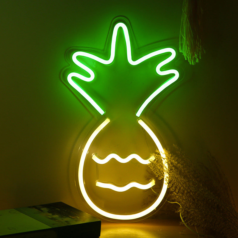 Cartoon Pineapple Mini Nightstand Lighting Plastic LED Bedroom Night Light in White