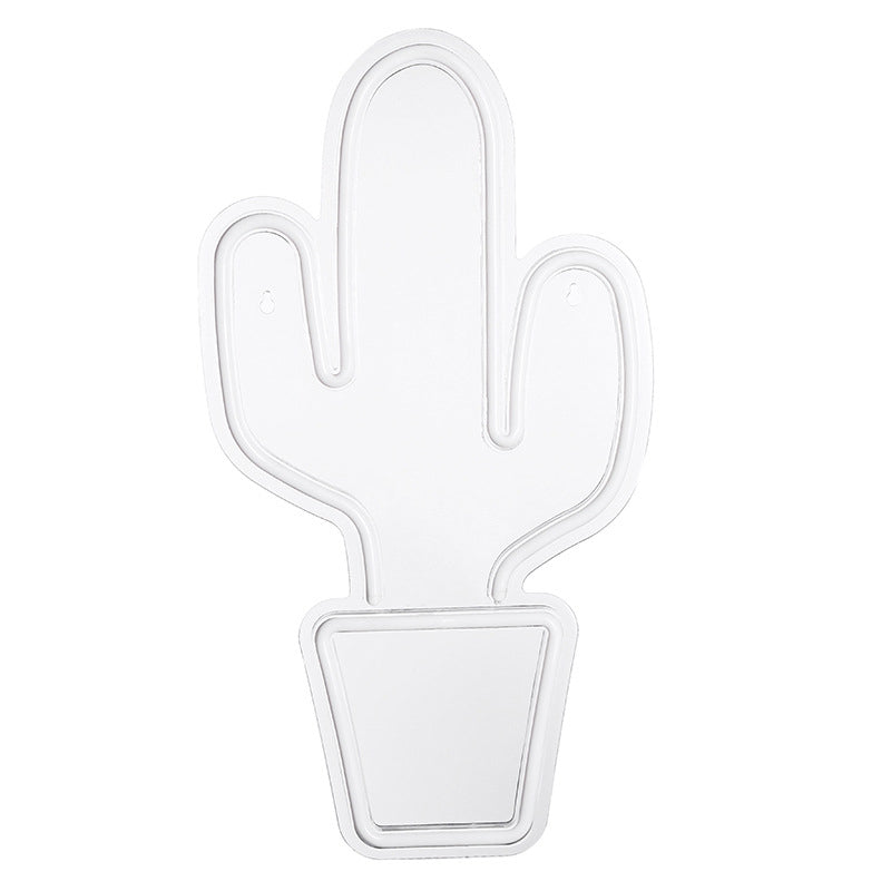 Plastic Potted Cactus Nightstand Lamp Creative USB Powered LED Wall Night Light in White