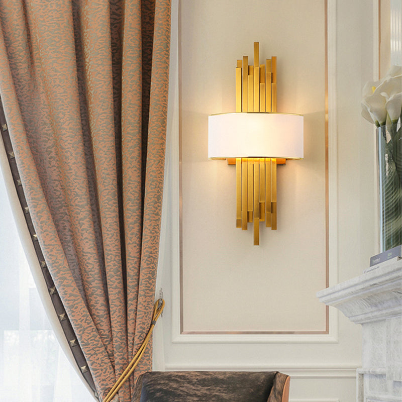 Flute Wall Sconce Light Modern 2 Bulbs Metal Wall Lighting Ideas with Curved Fabric Shade