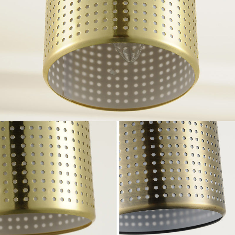 Simplicity Punched Bottle Multi Pendant Metal 3 Lights Dining Room Hanging Lamp Kit in Brass