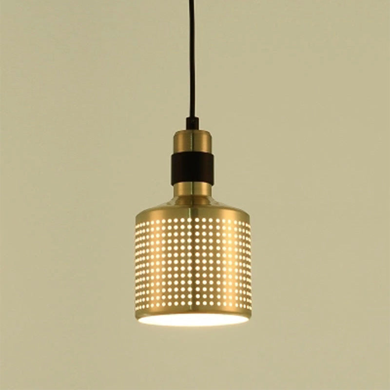 Metal Pierced Cylinder Ceiling Light Minimalist 1 Head Drop Pendant for Bedside