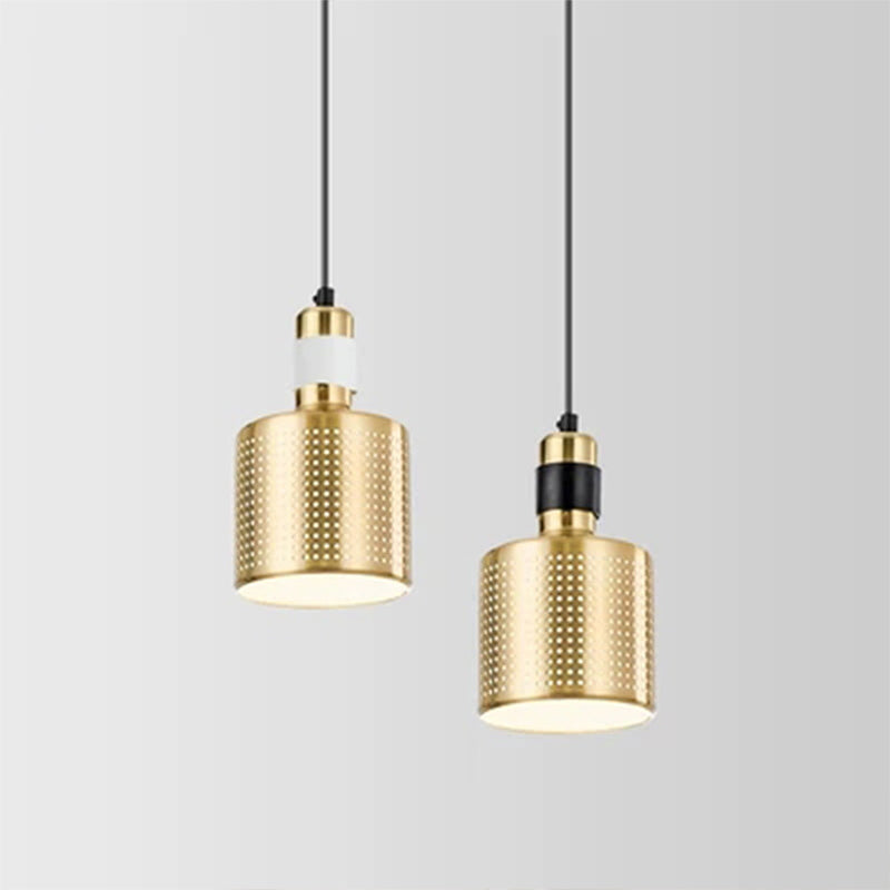 Metal Pierced Cylinder Ceiling Light Minimalist 1 Head Drop Pendant for Bedside