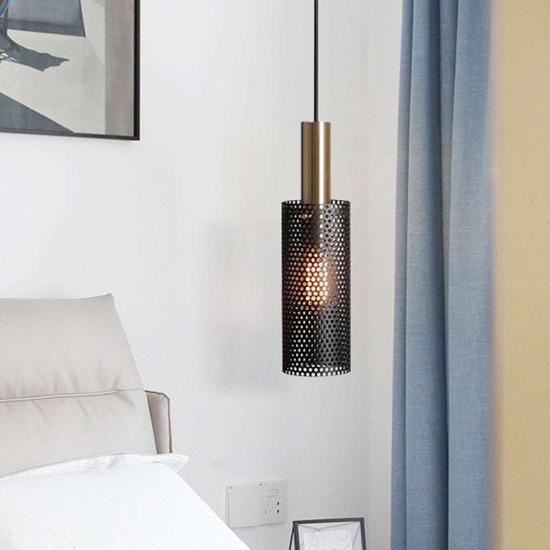 Cylindre Métal Pruste Pendante Light Simplicité Suspension Éclairage avec design creux pour salle à manger