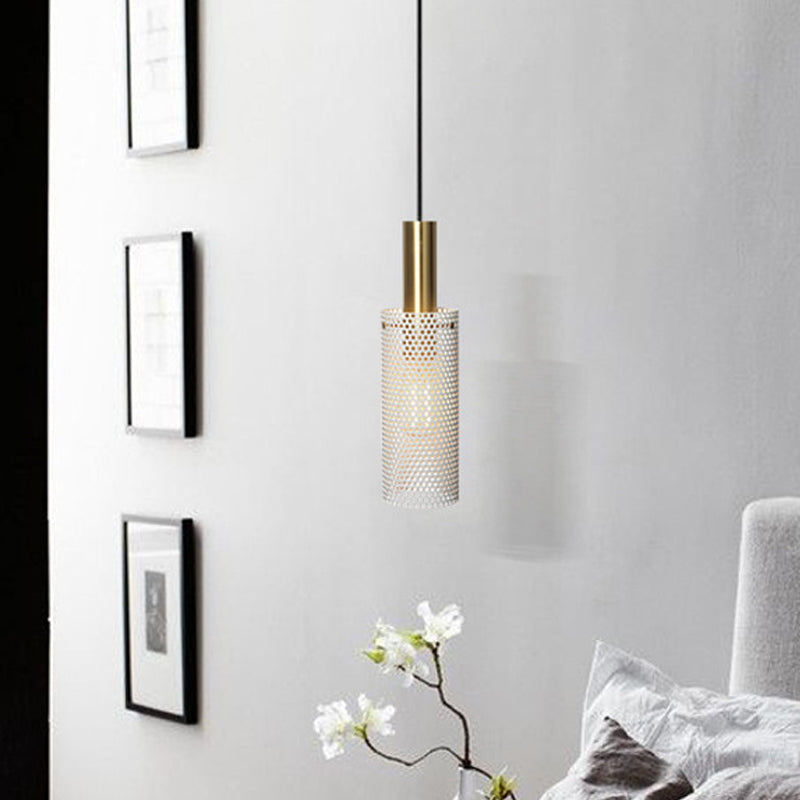 Cylindre Métal Pruste Pendante Light Simplicité Suspension Éclairage avec design creux pour salle à manger
