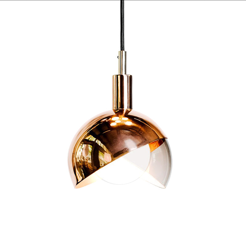 Metal Dual-Dome Pendant Lighting Minimalist 1 Bulb Clear Glass Suspension Light Fixture