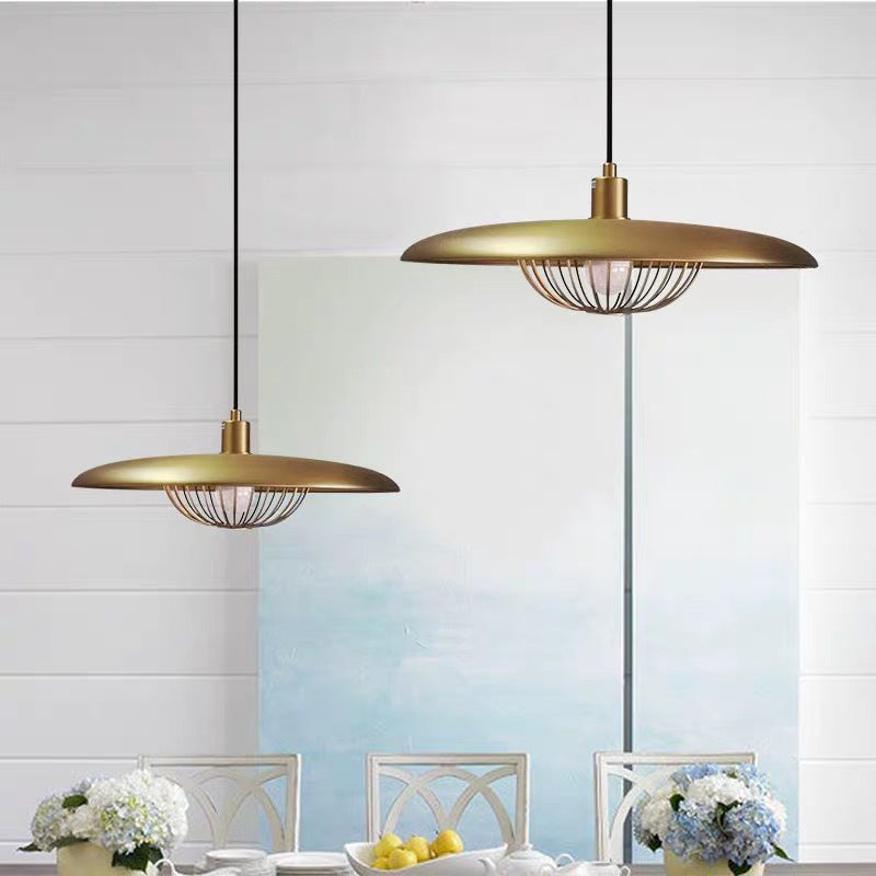 Nordic Saucer Pendant Lighting Metal 1 Head Dining Room Ceiling Lamp with Wire Cage