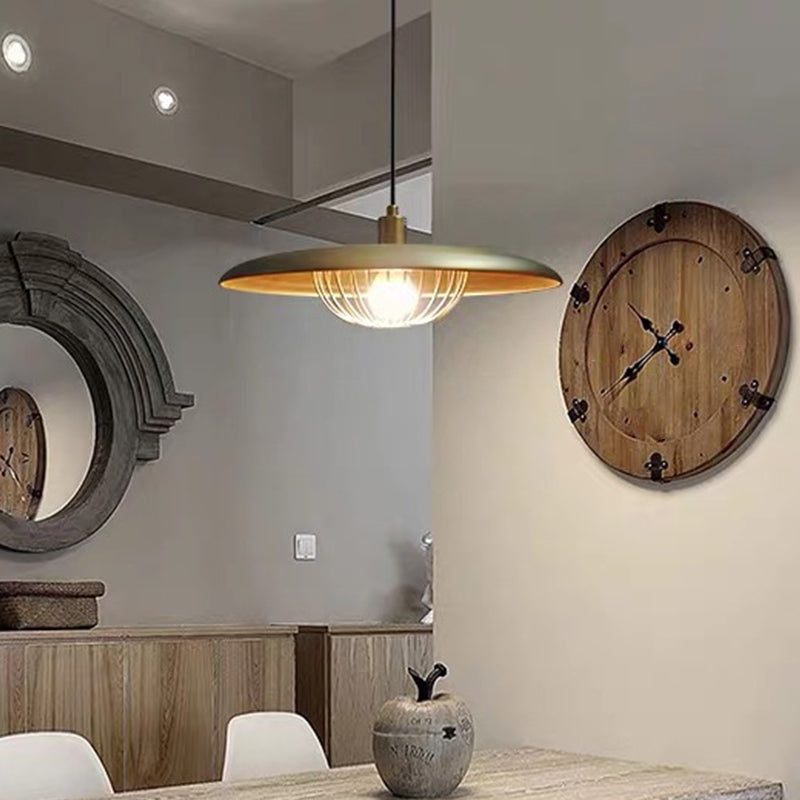 Nordic Saucer Pendant Lighting Metal 1 Head Dining Room Ceiling Lamp with Wire Cage