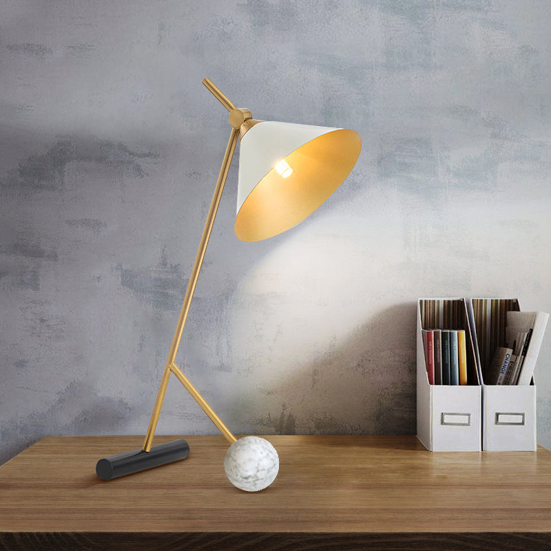 Minimalistic Cone Night Table Lighting Metallic 1 Bulb Bedside Nightstand Light with Bipod Base