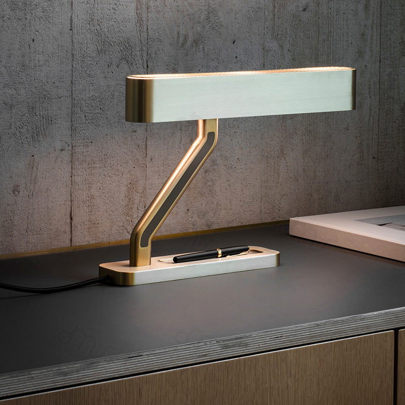Metal Oval Table Lighting Contemporary LED Night Stand Lamp with Tray Base in Gold