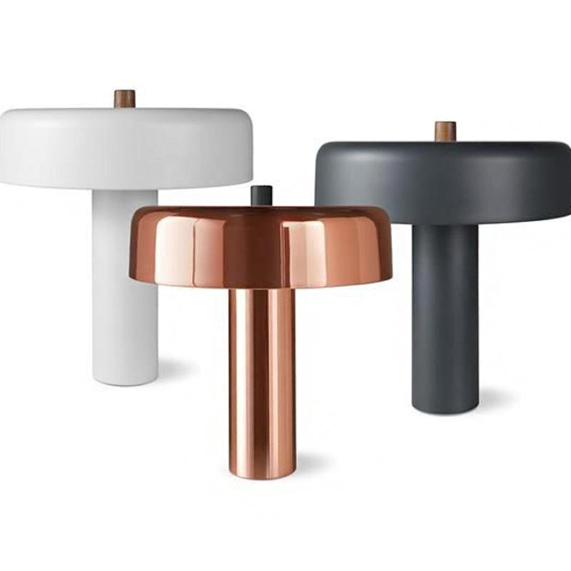 Lampada da comodino rotonda con illuminazione da tavolo minimale a 1 testa con paralume metallico per camera da letto