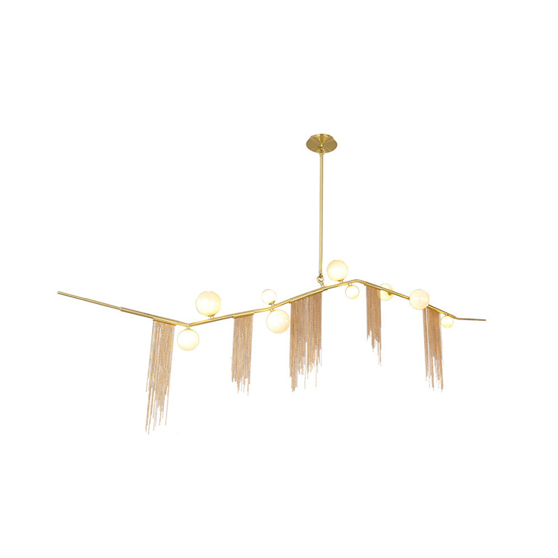 Opal Glass Ball Chandelier Light Kit Modern 9 Lights Drop Pendant in Gold with Tassel Fringe