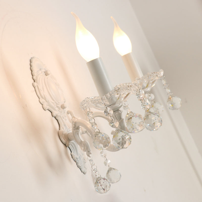 Candela in metallo Light Light Countryside Idee di illuminazione murale in bianco con drappeggio cristallino