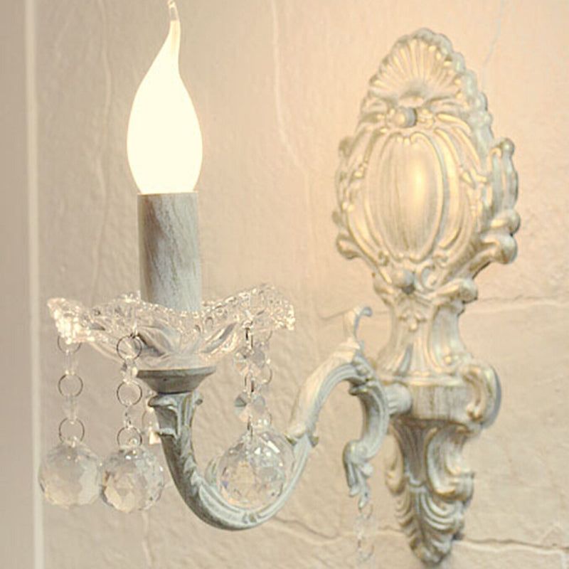 Candela in metallo Light Light Countryside Idee di illuminazione murale in bianco con drappeggio cristallino