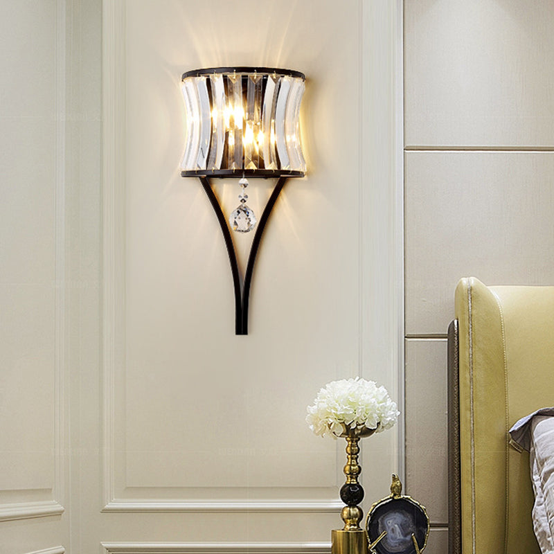 1 Glühbirne Klare Kristallwand Lampe rustikale gebogene Wellenschlafzimmer -Wandmontage mit Metallrahmen