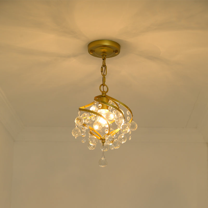 Curving Metal Cipcant Lighting Paese 1 Lampada sospensione del corridoio testa con accento di cristallo in oro