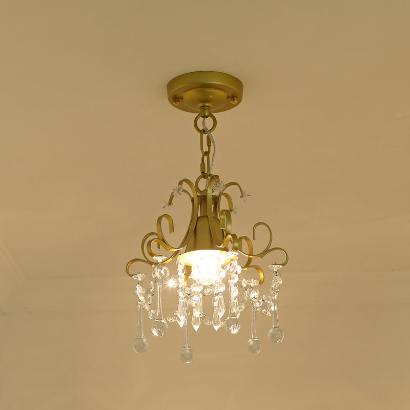 Country d'éclairage pendentif métallique courbe 1 lampe de suspension du couloir de tête avec accent cristallin en or