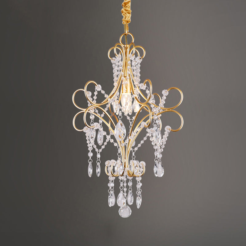 Curving Metal Pendant Lighting Country 1 Head Corridor Suspension Lamp with Crystal Accent in Gold