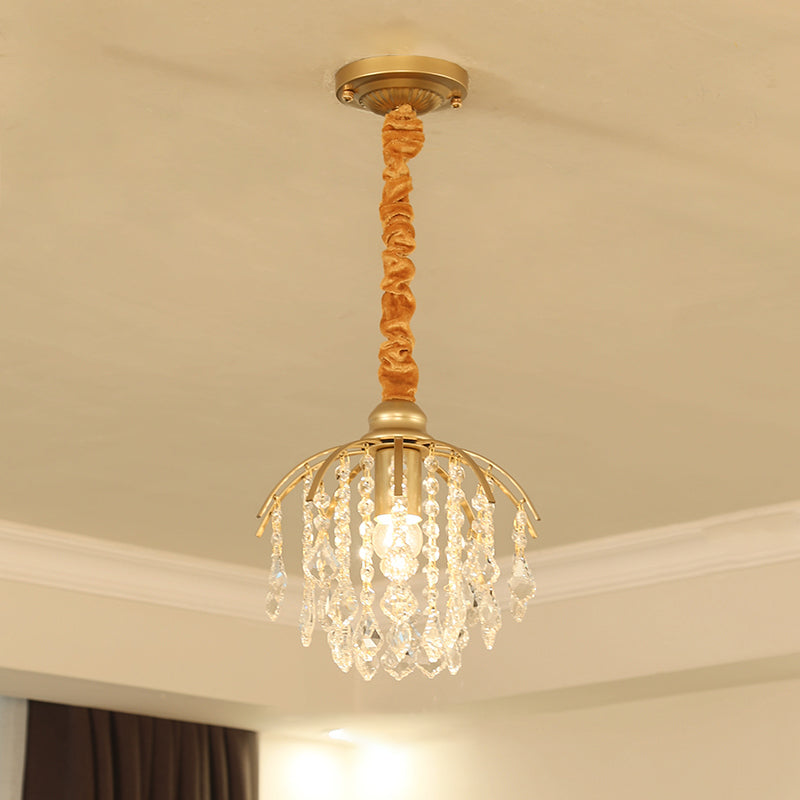 Gold Curved Arm Pendante Light Aymage Countryside Metal 1 Bulbe Porche suspendu lampe avec accent en cristal