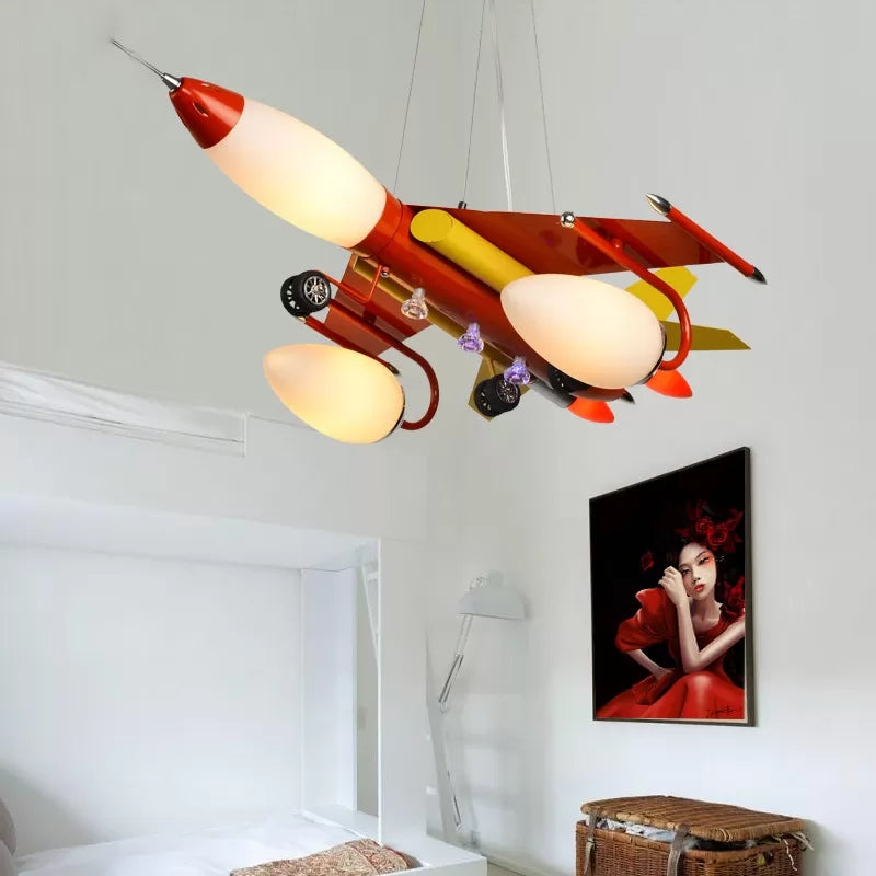 Fighter Plane Boys Bedroom Chandelier Metal Modern Cool Hanging Light in Red