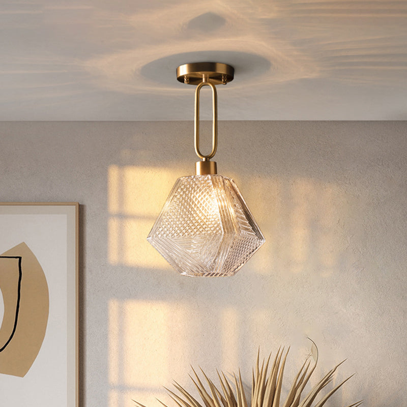 Rhombus Prismatic Glass Pendant Lamp Modern 1-Head Gold Ceiling Suspension Lamp for Dining Room