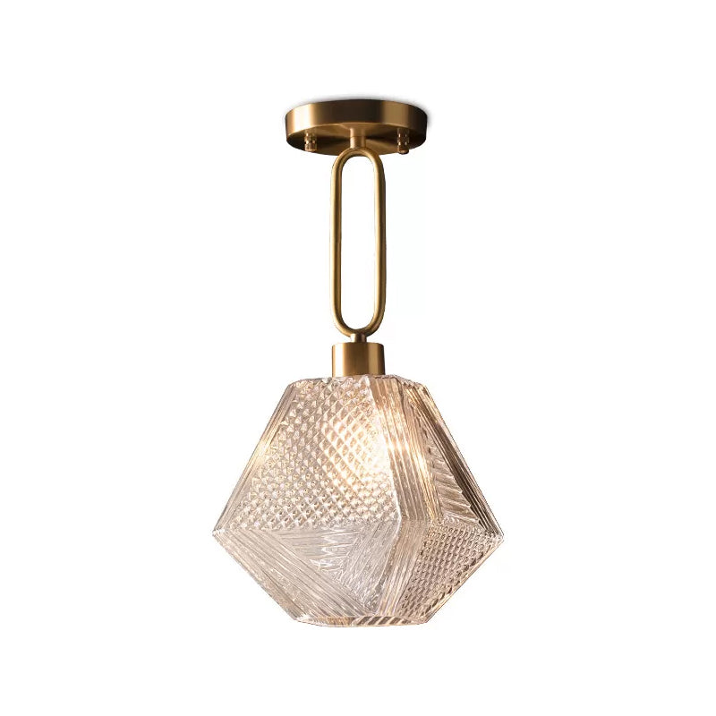 Rhombus Prismatic Glass Pendant Lamp Modern 1-Head Gold Ceiling Suspension Lamp for Dining Room