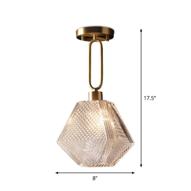 Rhombus Prismatic Glass Pendant Lamp Modern 1-Head Gold Ceiling Suspension Lamp for Dining Room