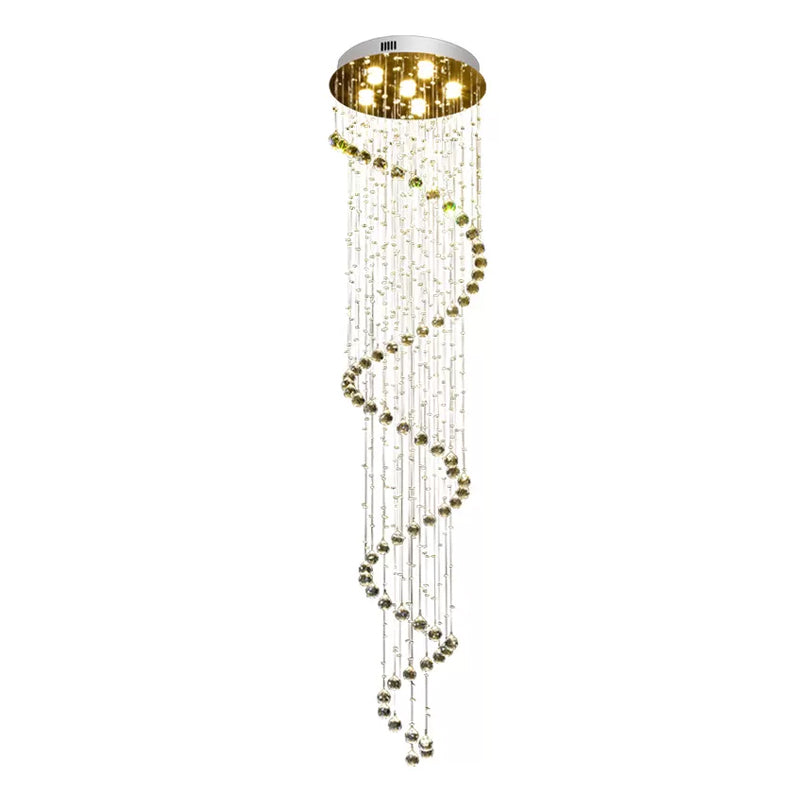 Edelstahl Spirale Deckenleuchte Contemporary 6 Bulben 86.5 " Tall Crystal Beaded Flush Mount