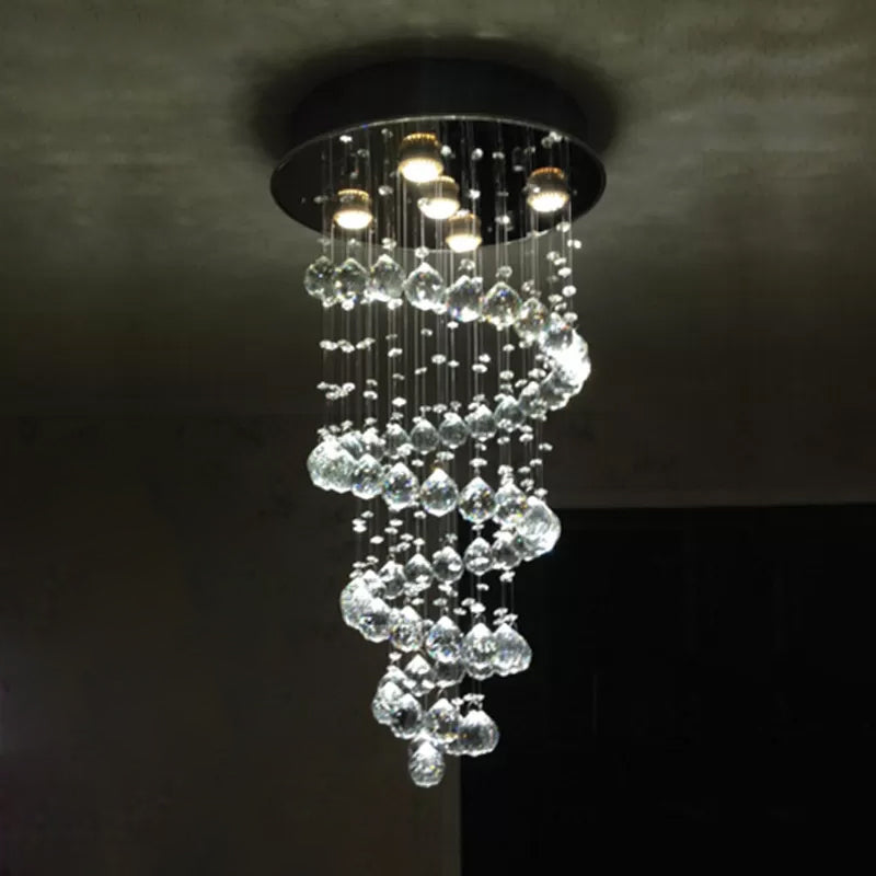 Stainless Steel 5-Light Ceiling Fixture Modern Crystal Spiral Flush Mounted Lamp for Bedroom