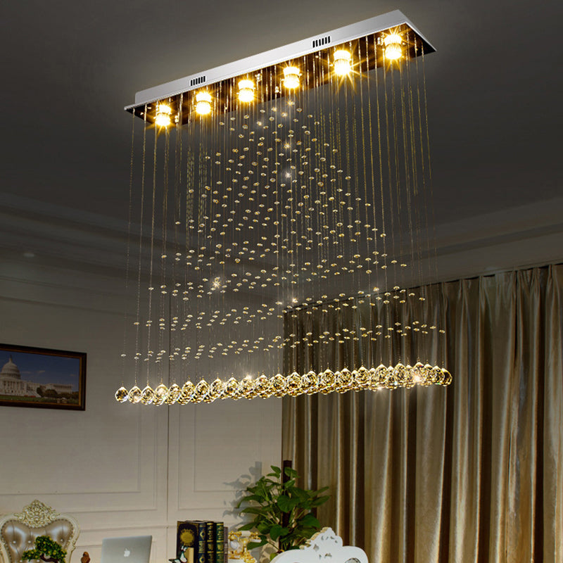 6-Bulb Triangular Flushmount Light Contemporary Stainless Steel Crystal Flush Mount Ceiling Lamp over Table