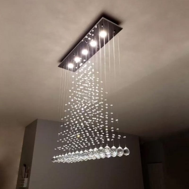 5 Lights Flush Mount Ceiling Fixture Modern Triangle Crystal Orb Flushmount Lighting in Stainless Steel