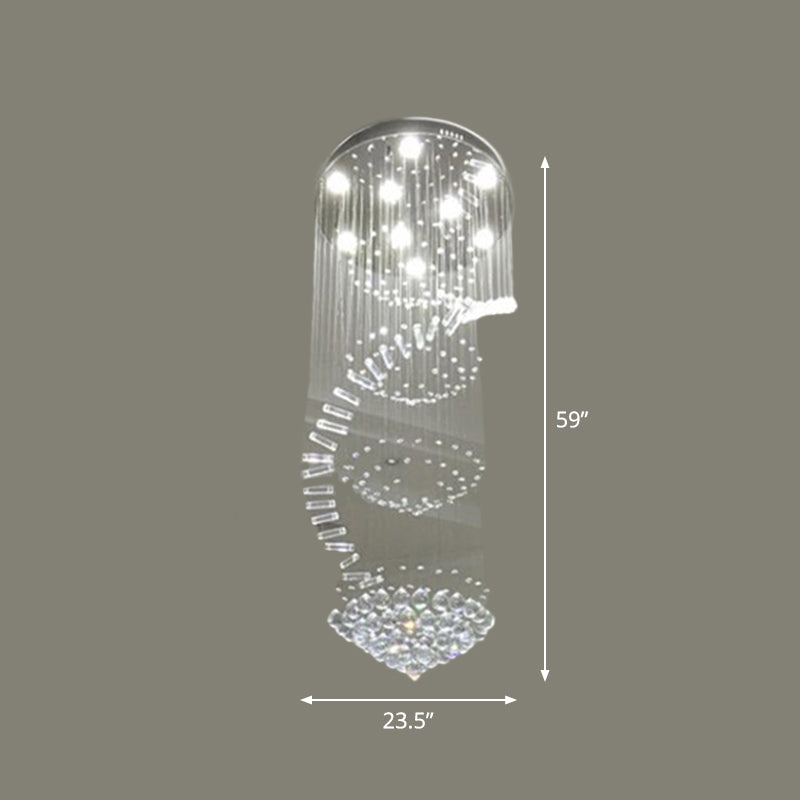 Elegant Modern Spiral Ceiling Lamp 9/12-Light Crystal Flush-Mount Light Fixture in Stainless Steel, Small/Medium/Large