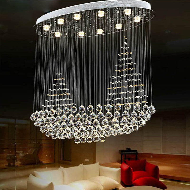 10 Lights Crystal Ceiling Lighting Modern Stainless Steel Sailboat Living Room Flush Mount Lamp