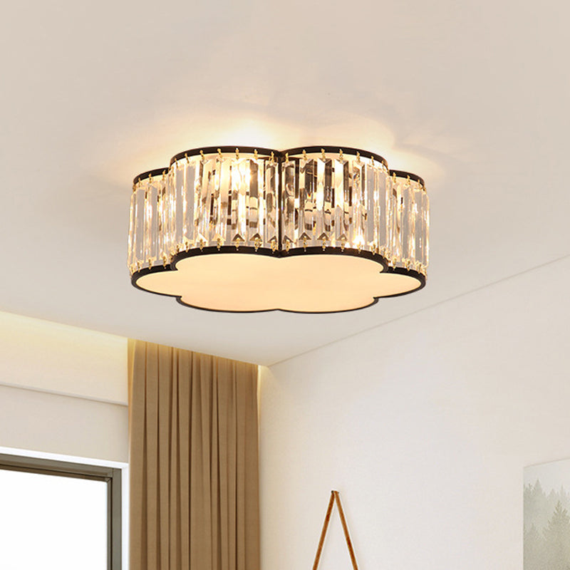 3/4/5-Light Flower Ceiling Lamp Minimalist Black/Gold Prismatic Crystal Small/Medium/Large Flush Mount Light Fixture