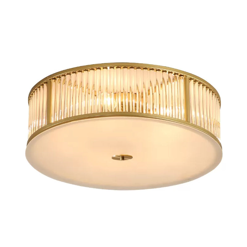 Simplicity Drum Flush Mount Lighting 4/5/6-Head Crystal Rod Ceiling Light Fixture in Gold