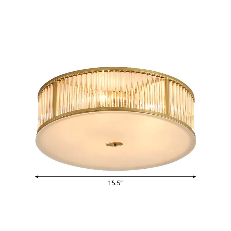 Simplicity Drum Flush Mount Lighting 4/5/6-Head Crystal Rod Ceiling Light Fixture in Gold