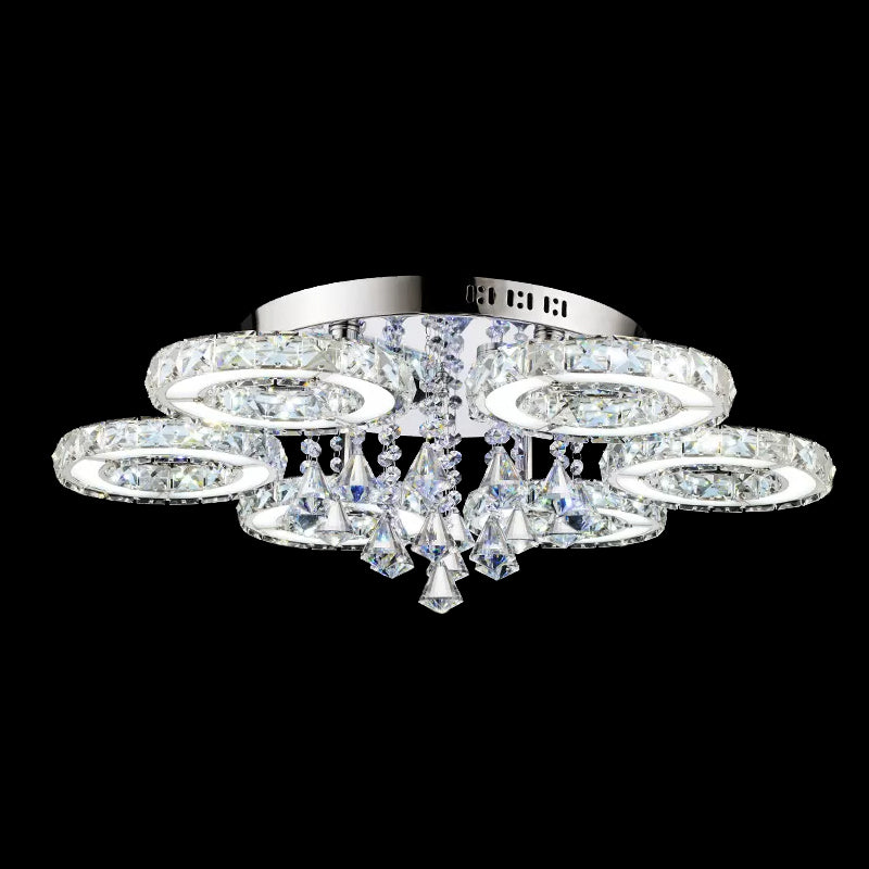 3/6 Lampadine Flush Massimale Light Modern Circular Opulent Inlaid Crystal Flushmount in Silver